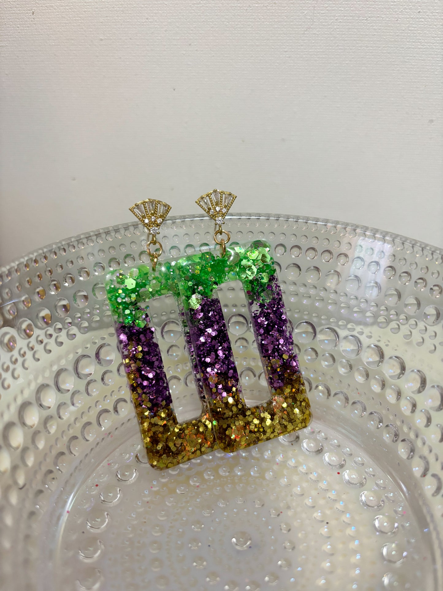 Diamond Stud Mardi Gras Dangles